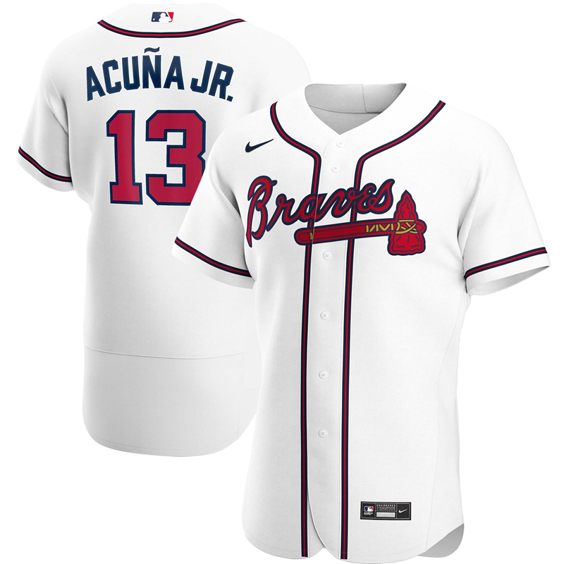 2020 MLB Men Atlanta Braves #13 Ronald Acuna Jr. Nike White Home 2020 Authentic Player Jersey 1